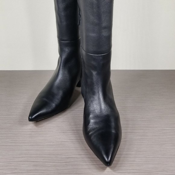Vince Knee High Kitten Heel Boots, Black Leather, Womens Size 6.5 US / 36.5 - Picture 7 of 16